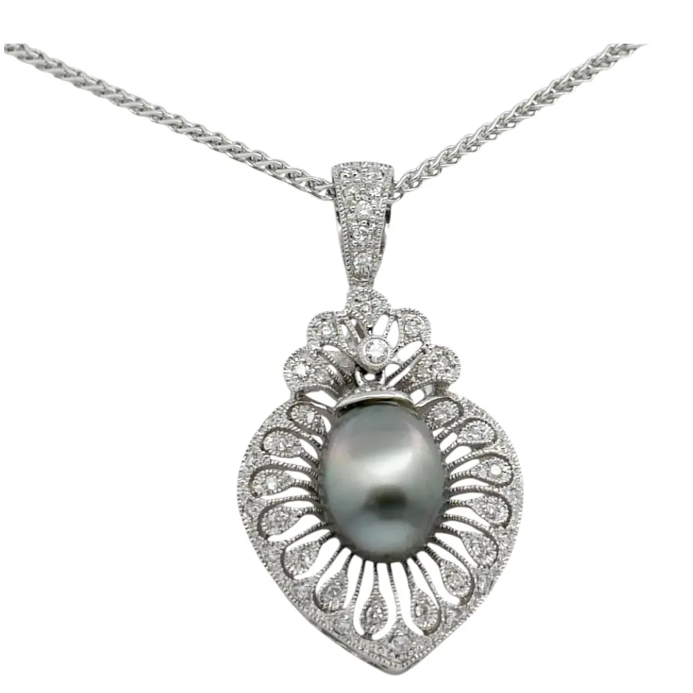 Tahitian Black Pearl Diamond Gold Pendant