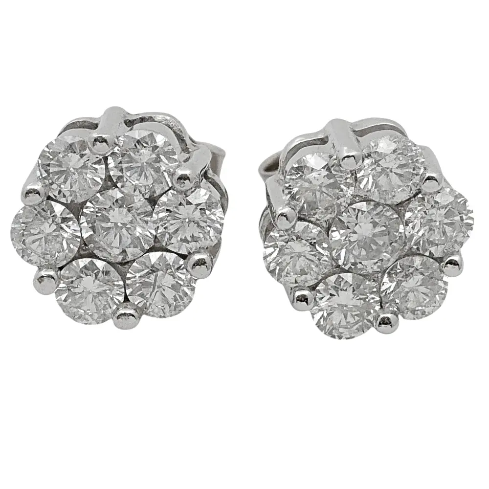Vintage Diamond Cluster Gold Earrings