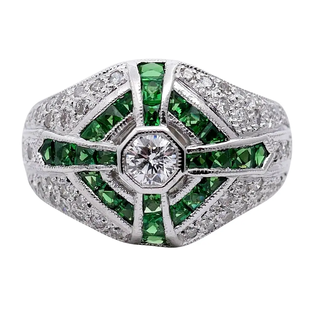 Emerald and Diamond Gold Bombé Ring