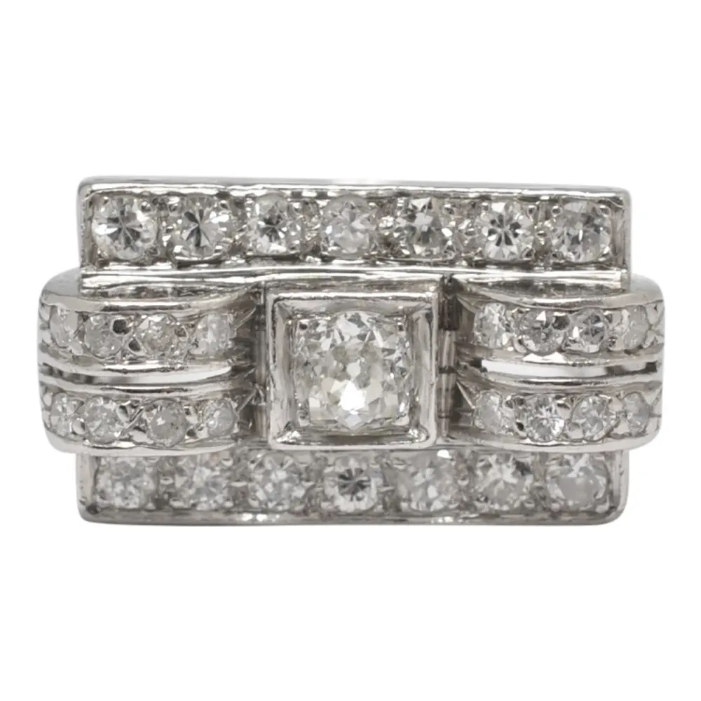 French Art Deco Diamond Platinum Ring