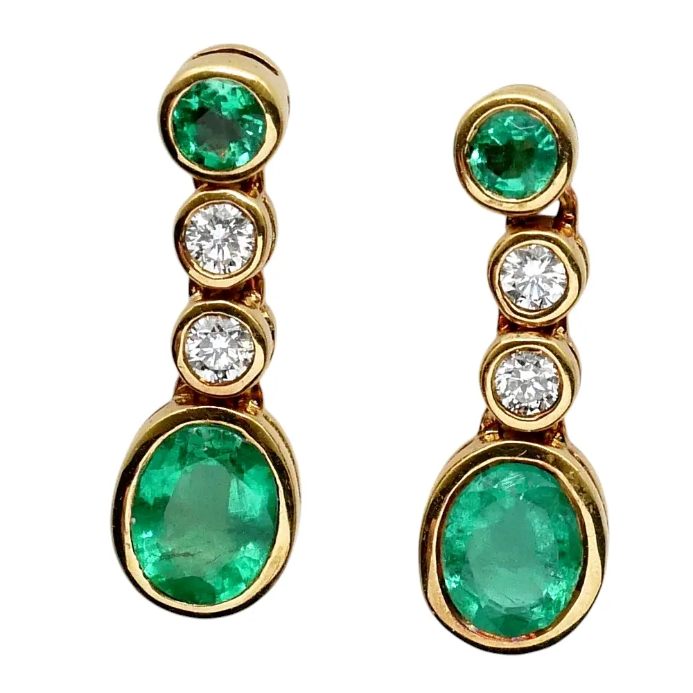 Emerald Diamond Gold Drop Earrings