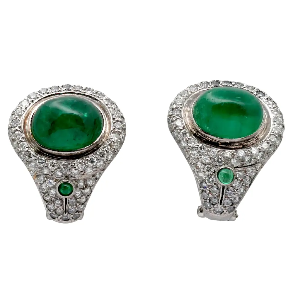 Vintage Cabochon Emerald Diamond Earrings