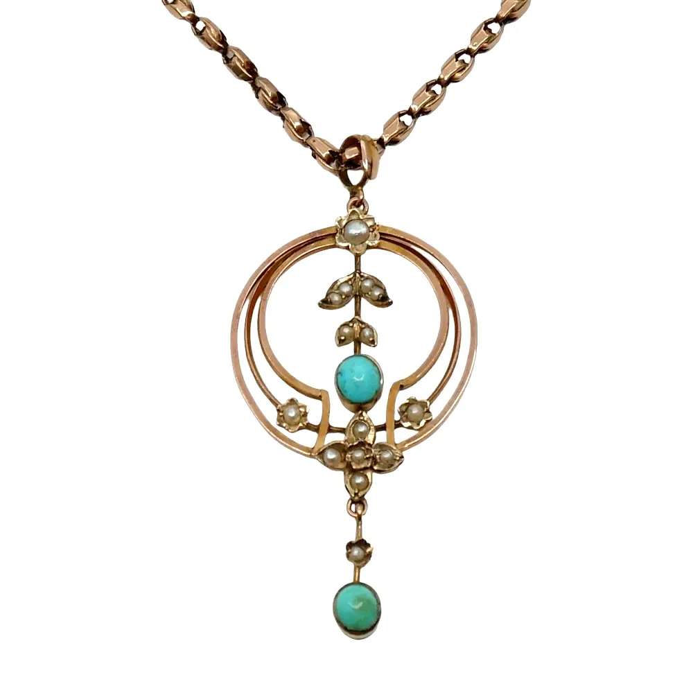 Edwardian Turquoise Pearl Gold Pendant