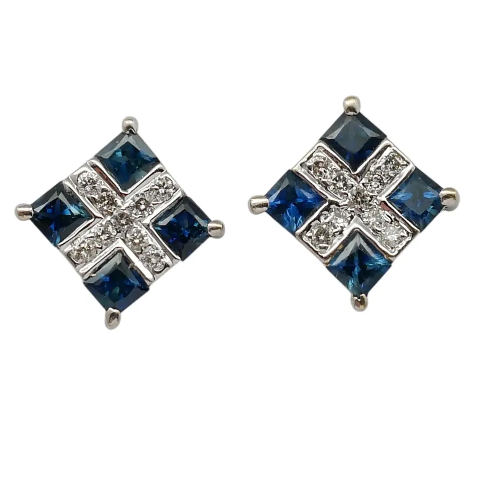 Carré Cut Sapphire & Diamond Earrings