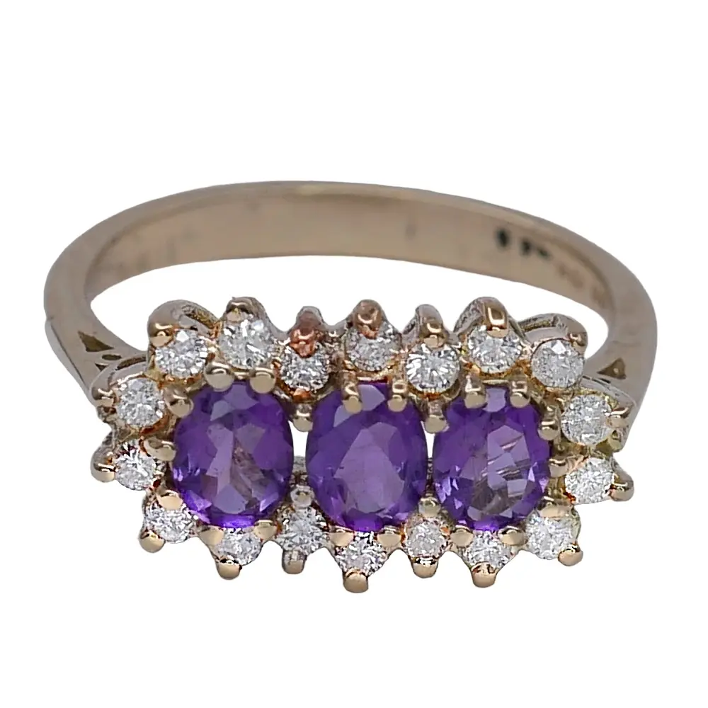 Vintage Triple Amethyst Diamond Ring