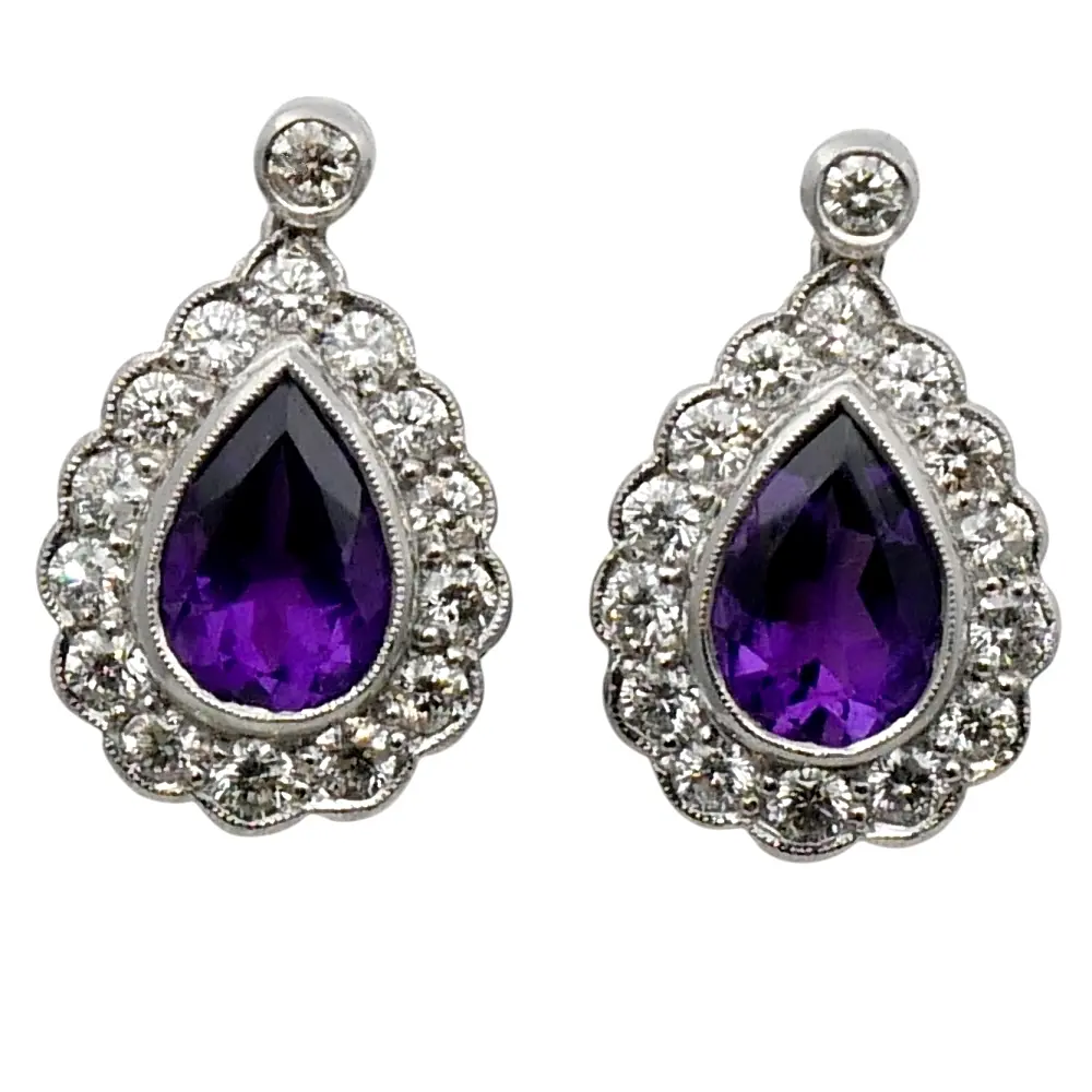 Vintage Amethyst Diamond Pendant Earrings