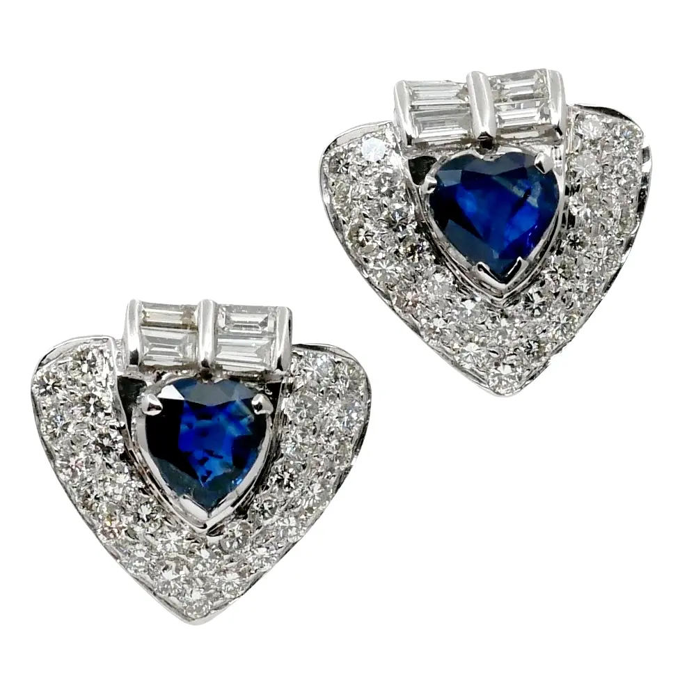 Vintage Sapphire Diamond Heart Earrings