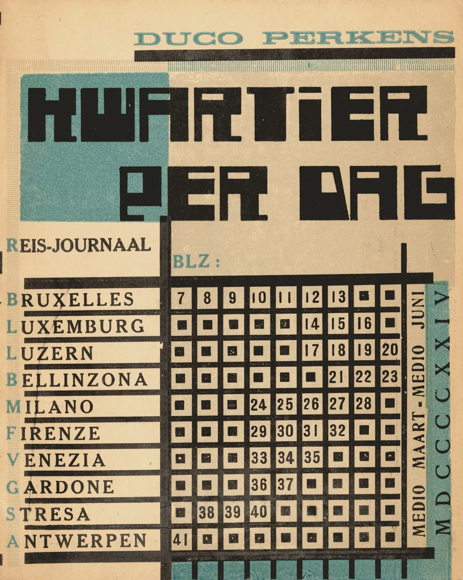 PERKENS, Duco. *KWARTIER PER DAG*, Antwerp: DE DRIEHOEK Publ - Lot 136