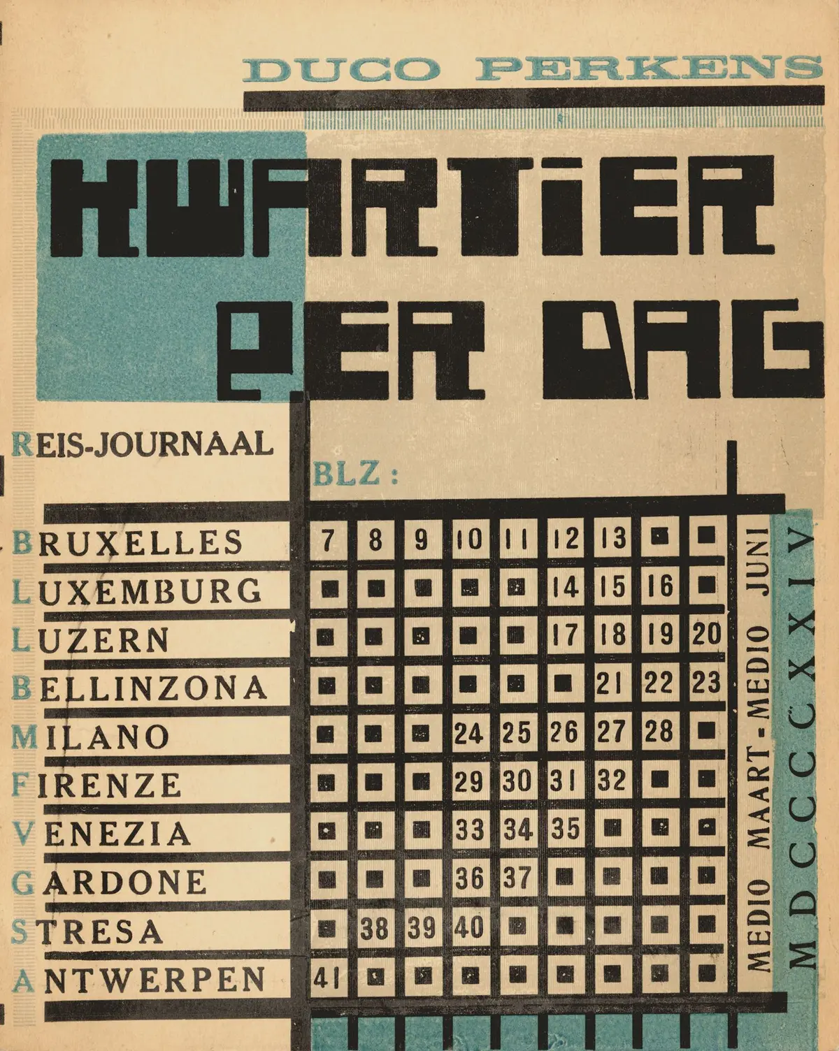 PERKENS, Duco. *KWARTIER PER DAG*, Antwerp: DE DRIEHOEK Publ - Lot 136