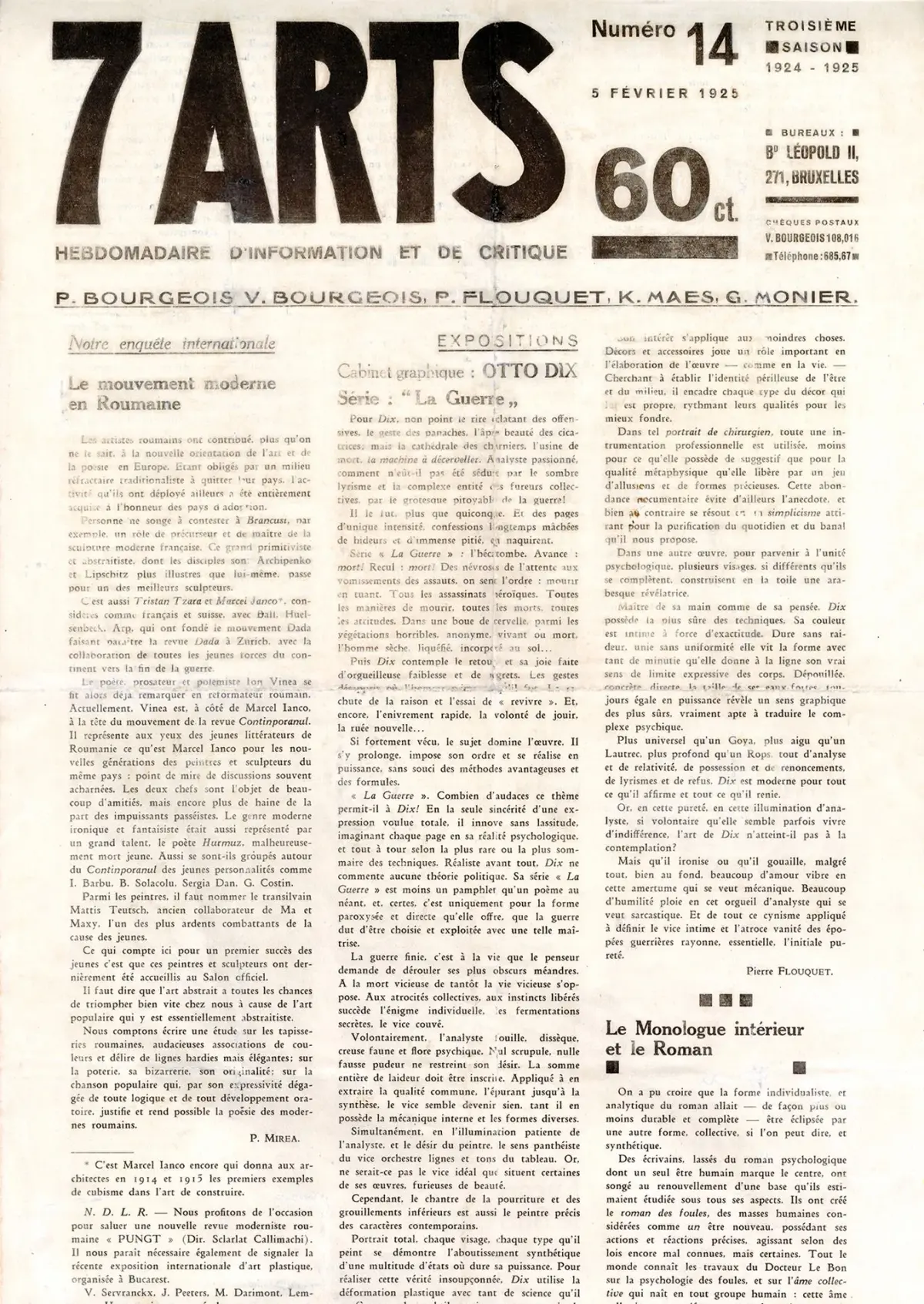 [MAGAZINE]. 7 ARTS. Brussels, No. 14/1925. 49.8 x 32.8 cm (f - Lot 179