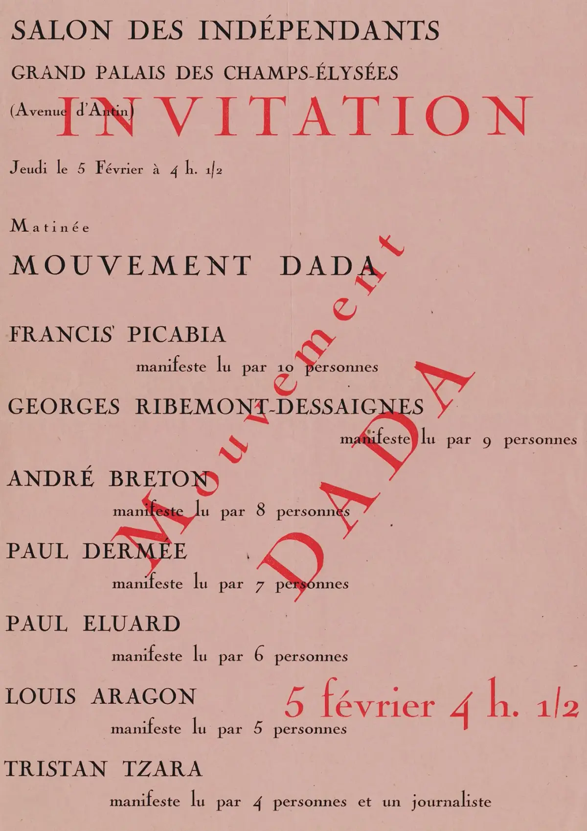 FRANCE [INVITATION]. DADA MOVEMENT at the Salon des Indépend - Lot 29
