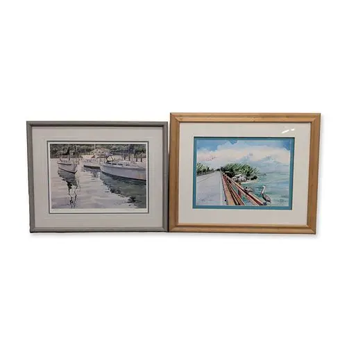 2pc Kathleen Chaney Fritz & Carol Garvin, Tropical Scenes Offset Lithographs