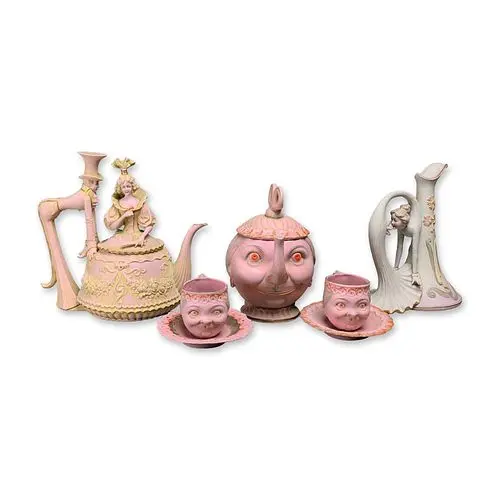 9pc German Bisque Porcelain Alice in Wonderland Character Tea Service