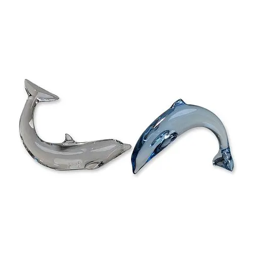 Pair of Baccarat Crystal Dolphin Figurines