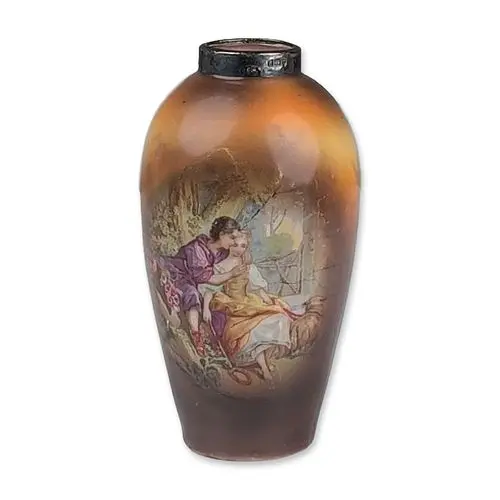 Silver Mounted Porcelain Courting Couple Perfume Bottle