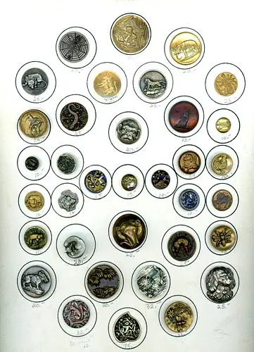 A CARD OF DIVISI0ON ONE & THREE ASORTED ANIMAL BUTTONS