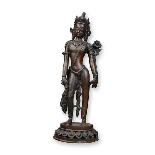 Nepalese Bronze Figure of a Standing Deity with Inlaid Stones
