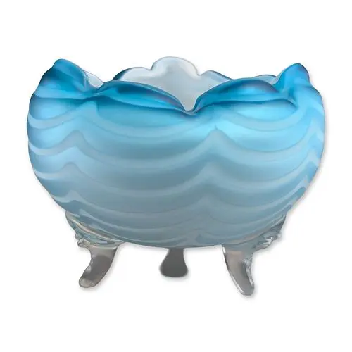 Mont Washington Glass Co. Victorian Blue Ribbon Swirl Satin Glass Footed Bowl