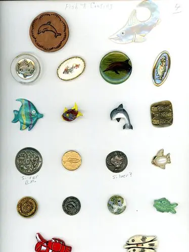 A CARD OF DIVISION 1 & 3 ASSORTED AQUATIC BUTTONS