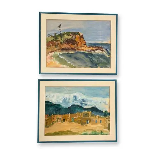 2pc Judith Gardon Watercolor and Gouache Landscape Paintings, Signed