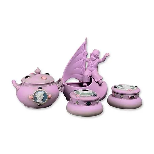 4pc German Shafer & Vater Vanity Set with Applied Jewels and Cameos
