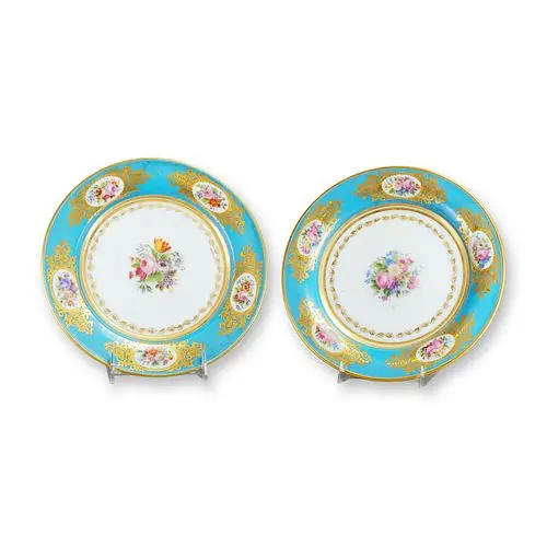 Pair of Napoleon III Sevres-Style Opaline Glass Plates by Jean-Fran§ois