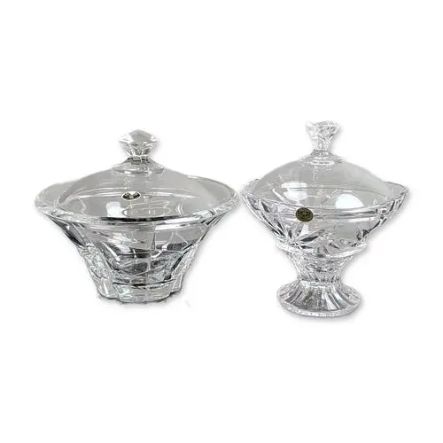 2pc European Cut Lead Crystal Lidded Pedestal Bowls