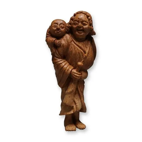 Japanese Bamboo Netsuke of a Foreigner with Boy on Back