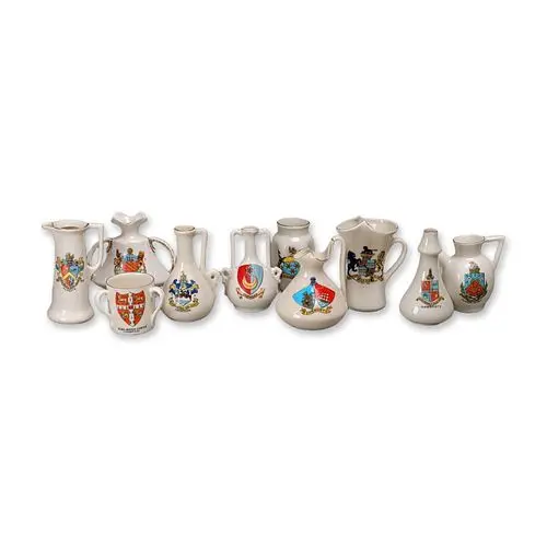 10pc Collection of British Porcelain Heraldic Souvenir Crested China Figurines