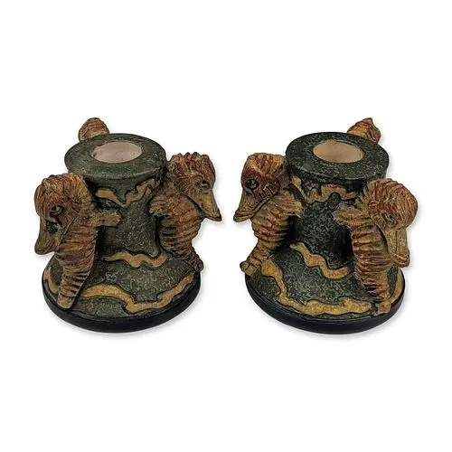 Pair of Amphora Czecho-Slovakia Ceramic Seahorse Candleholders