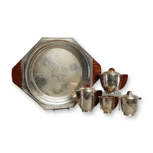 5pc European Art Deco Silver-Plated Tea and Coffee Service