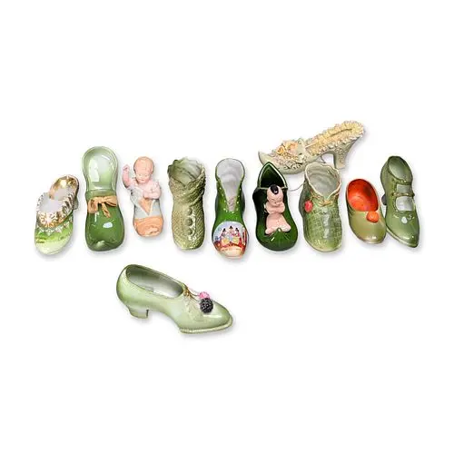 11pc Collection of German, American, and Japanese Porcelain Shoe Figurines
