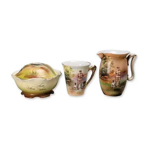 3pc Royal Bayreuth Bavaria Duck Hunter Porcelain Creamer, Cup, and Bowl