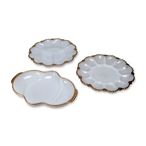 3pc Fire-King Milk Glass Divided Serving Dishes