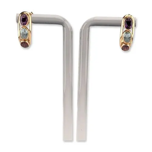 Pair of 14K Yellow Gold Multi-Gemstone J-Hoop Earrings