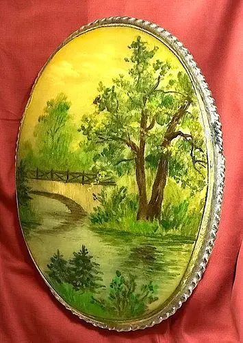 A DIVISION THREE HAND PAINTED PEARL BUTTON