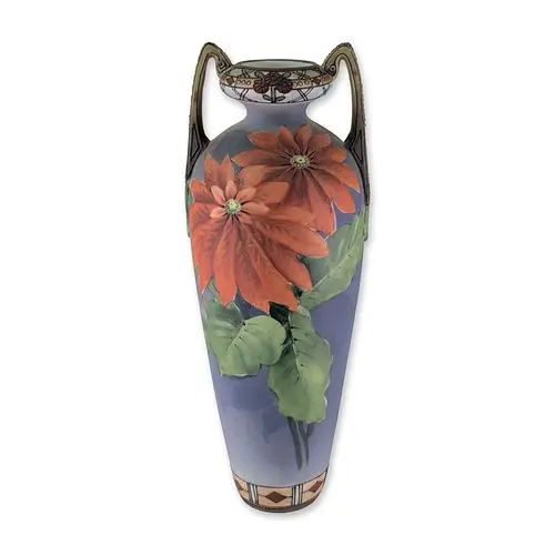 Morimura Brothers Nippon Hand Painted Poinsettia Porcelain Vase