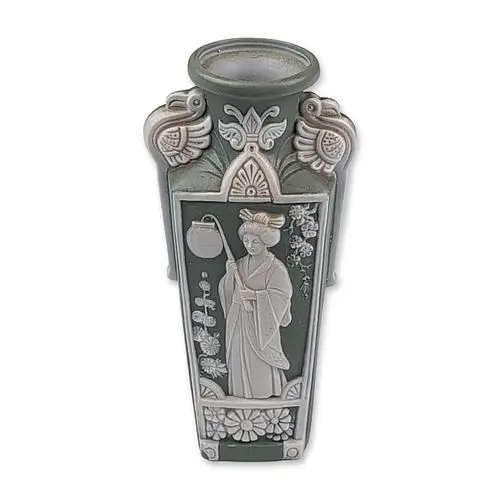 Art Nouveau Green Jasperware Japonisme Tapered Vase
