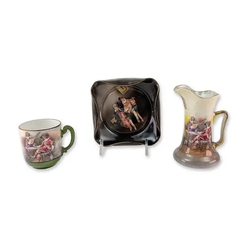 3pc Royal Bayreuth Bavaria Porcelain Musicians Tavern Scene Ashtray