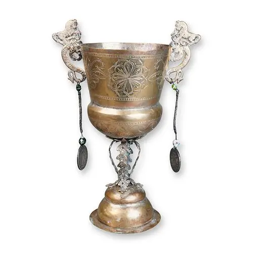 Spanish Colonial Silver Washed Brass Chalice Peruvian Silver Coin