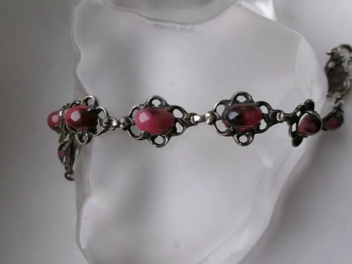 Silver, Rhodonite - Bracelet - Art Deco