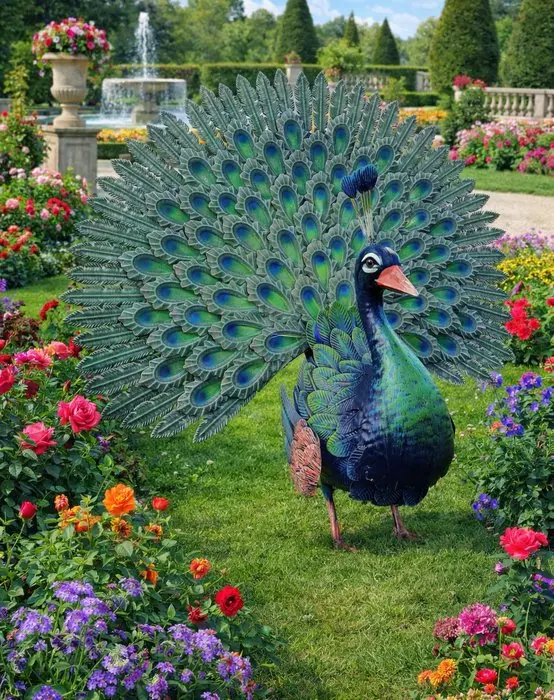 Statue, XL Garden Peacock - New - 63 cm - Metal
