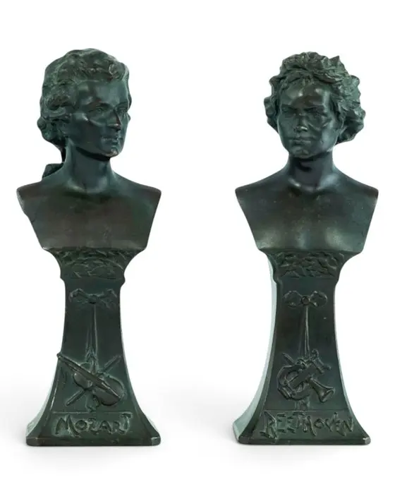 Sculpture, Mozart & Beethoven - Antique Busts - 18 cm - Spelter