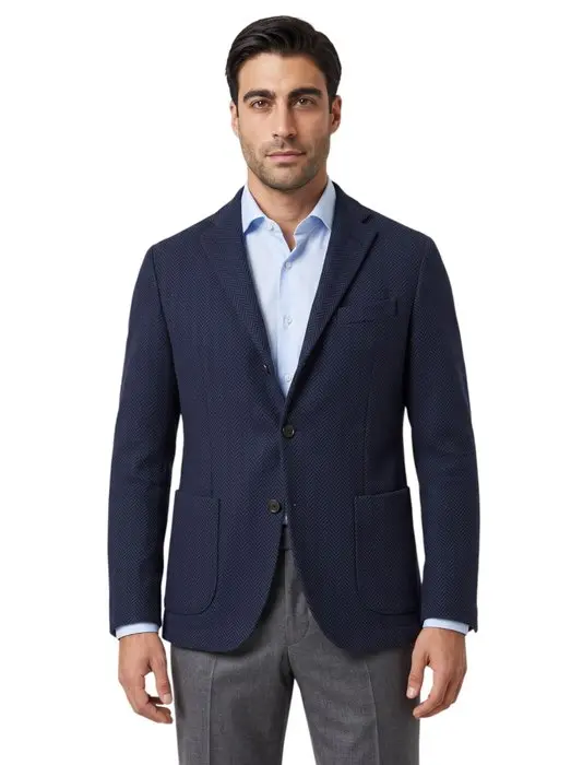 DRUMOHR - 44 IT - Blazer Jacket Blue Navy Herringbone...