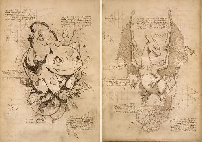 Boriani - 2x Charizard & Bulbasaur - Da Vinci Series - limited edition 4/25