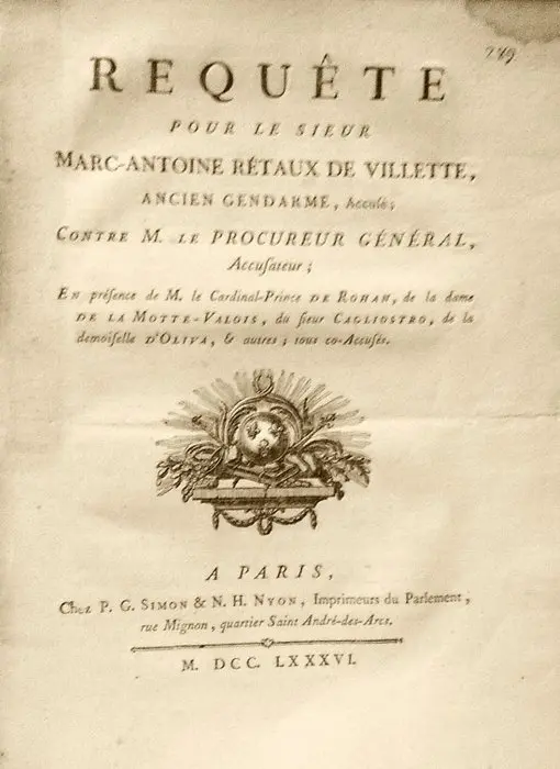 Anonimo. - Requête pour le sieur M.Antoine Rétaux de Villette - 1786