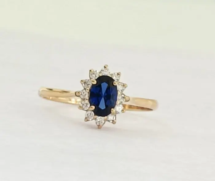 No reserve price - Ring Silver Diamond (Natural) - Sapphire