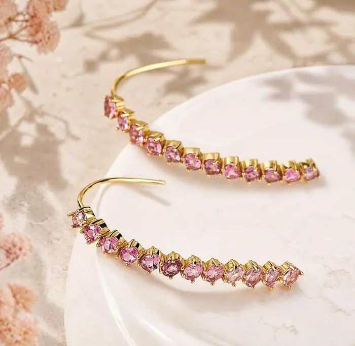 No reserve price - Earrings Silver - Tourmaline - Certified