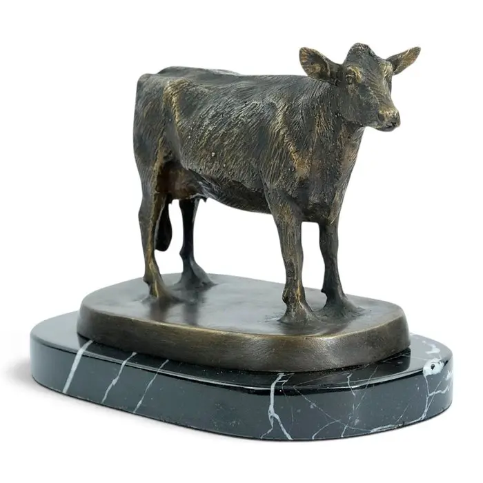 Sculpture, Standing Cow - 20 cm in length - 14 cm - Bronze, Marble