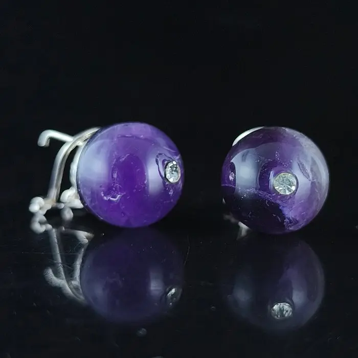Amethyst - Silver - Earrings - Omega clasp